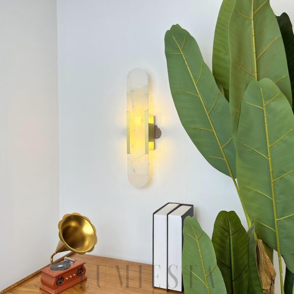 Ojos - Alabastrowa lampa ścienna, prostokątna, złota