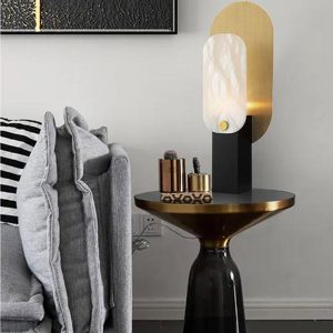 Altai - Alabastrowa lampa stołowa — czarno-biała z złotem