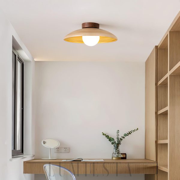 Terrap - Lampa sufitowa vintage drewniana Ø30 cm, beżowa