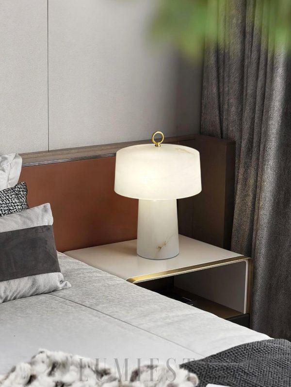 Luksusowa lampa stołowa alabastrowa walec 30x42cm mosiądz