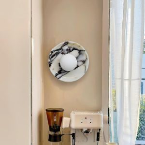 Elegancki okrągły kinkiet marmurowy Średnica 25 cm Biały