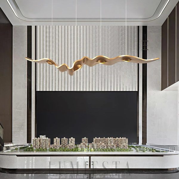 wm_1916814221204583907.jpg Ribbon - Złoty żyrandol nowoczesny falisty