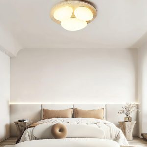 Travertynowa okrągła lampa sufitowa 50x50x13 beżowa ciepła