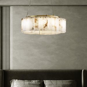 Concha - Kaskadowy żyrandol z alabastru, biało-złoty, Ø 56,66,86,96,116 cm - do salonu