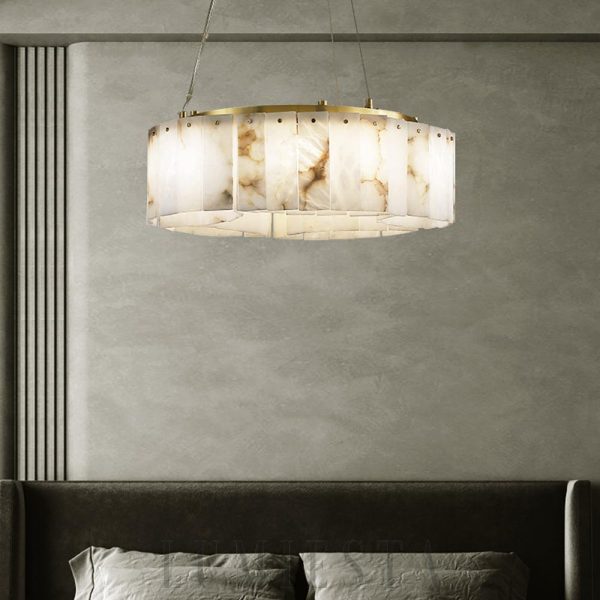 Concha - Kaskadowy żyrandol z alabastru, biało-złoty, Ø 56,66,86,96,116 cm - do salonu