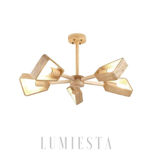 Geometryczny żyrandol Travertone z trawertynem i drewnem