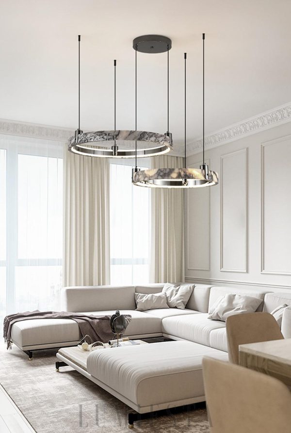 Żyrandol marmurowy okrągły biały czarny średnica 49 65cm