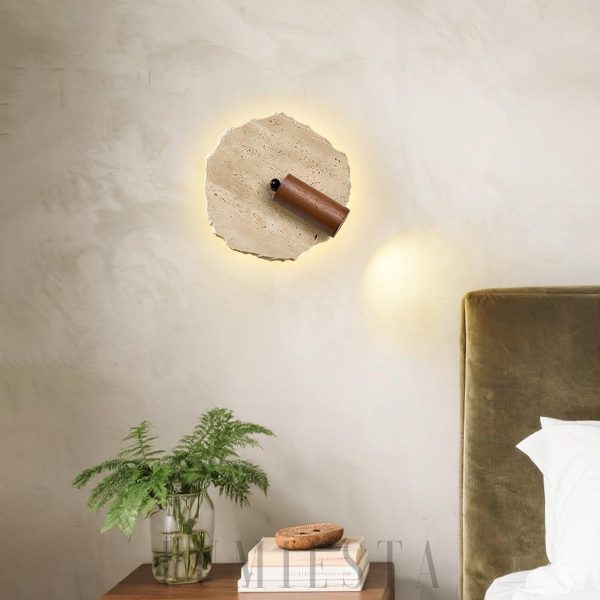 Nieregularny okrągły kinkiet trawertynowy 23cm beżowy