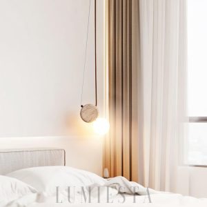 Trawertynowa lampa wisząca okrągła beżowa 11cm 21cm