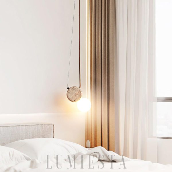 Trawertynowa lampa wisząca okrągła beżowa 11cm 21cm