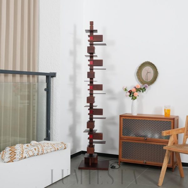 Taliesin - Nowoczesna lampa podłogowa orzechowa i czarna