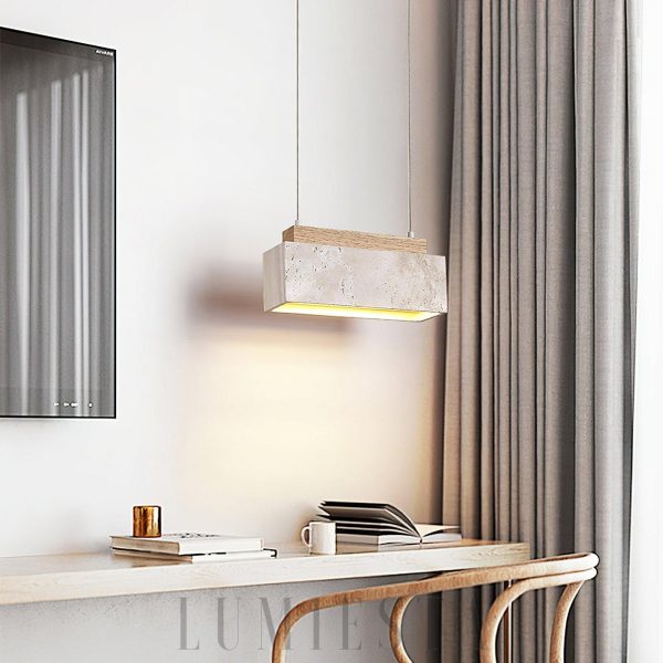 Lim Prostokątna lampa wisząca z trawertynu 23cm beżowa ciepła