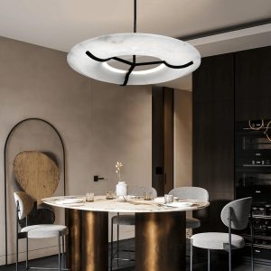 Pixeno - Alabastrowa lampa wisząca okrągła, metalowa