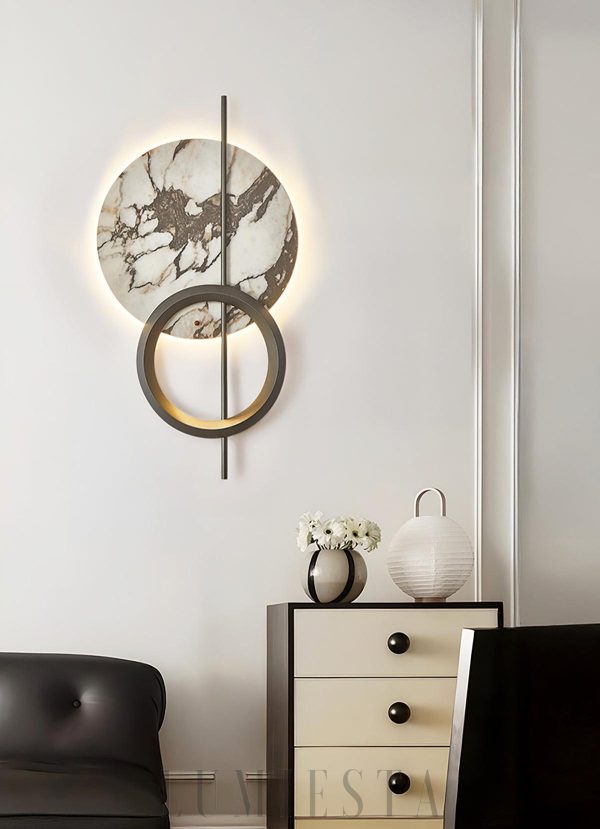 Elegancka lampa ścienna LED marmurowa okrągła 112 cm