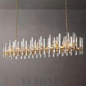 Liniowy żyrandol pryzmatyczny 183 cm mosiądz do jadalni