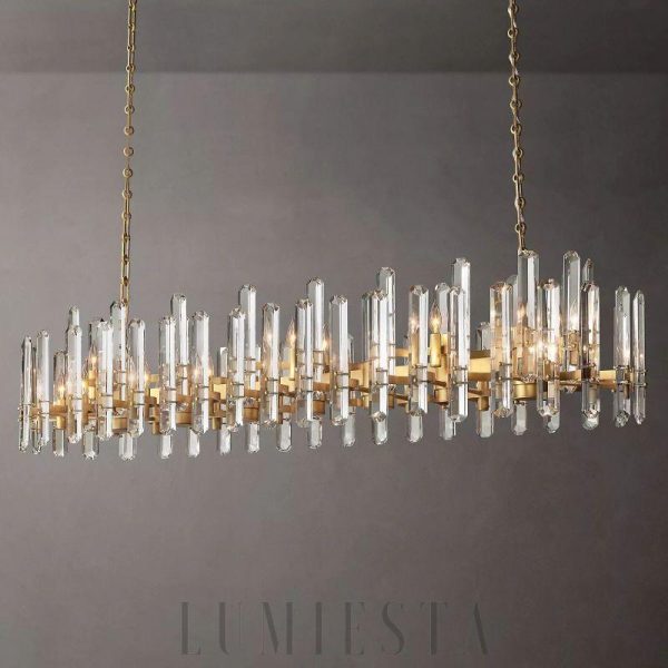 Liniowy żyrandol pryzmatyczny 183 cm mosiądz do jadalni