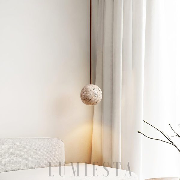 Kulista travertynowa lampa wisząca beżowa Średnica 25cm