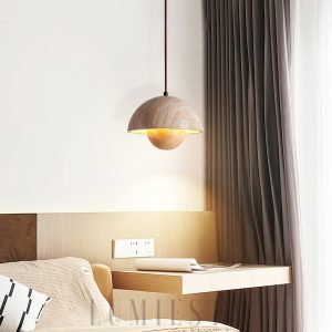 Półokrągła lampa wisząca z trawertynu 13x30cm nastrojowa