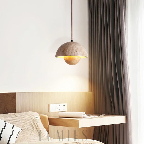 Półokrągła lampa wisząca z trawertynu 13x30cm nastrojowa