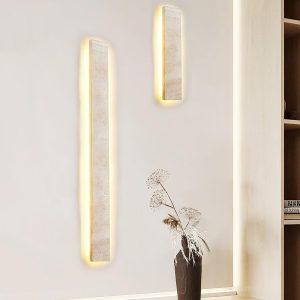 Huna - Prostokątna lampa ścienna z trawertynu beżowa - Długość 40/60/80/100/120cm