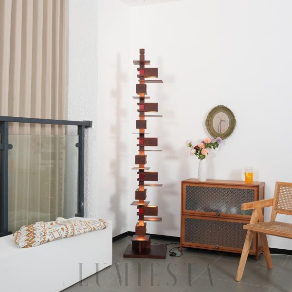 Taliesin - Nowoczesna lampa podłogowa orzechowa i czarna