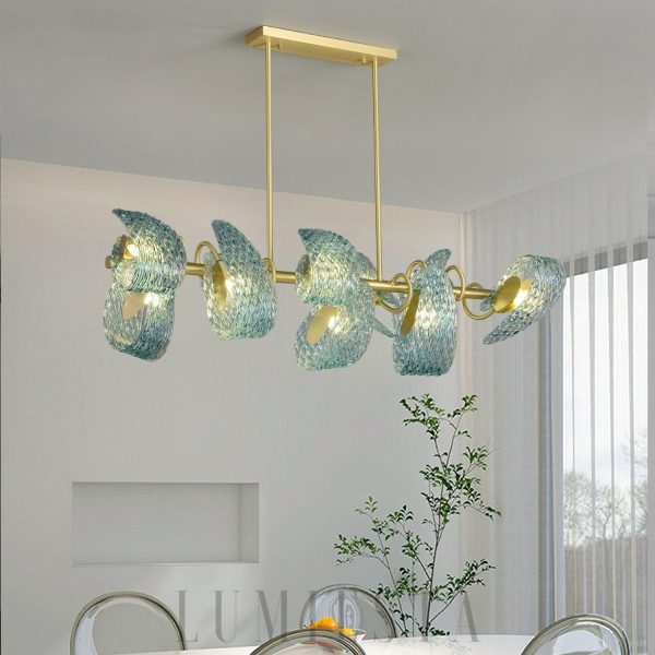  Truro - Żyrandol Petal Blue z mosiądzu i niebieskiego szkła