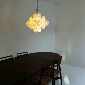 Lampa wisząca vintage Murano biały szklany żyrandol 49cm