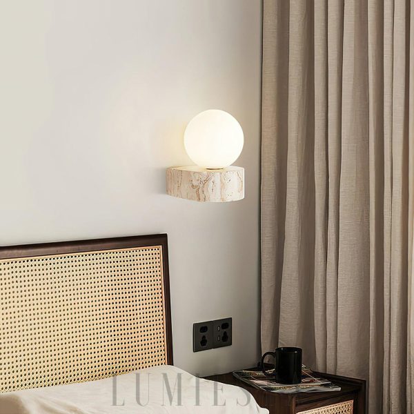Lampa ścienna trawertynowa szklana kula beżowa 10cm 15cm