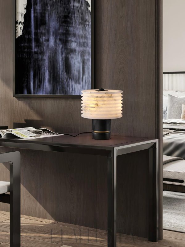 Outela - Lampa stołowa alabaster i mosiądz, czarno-biała