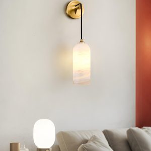 Petra - Nowoczesny kinkiet z alabastru biały - Klosz Ø 10cm x 26cm, złoto-biały do salonu