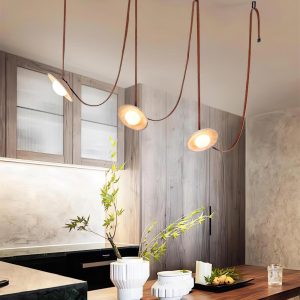 Żyrandol z trawertynu Ceylon płynące kable średnica 180cm