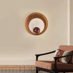 Kaplan - Beżowa Okrągła Lampa Ścienna o Średnicy 30cm