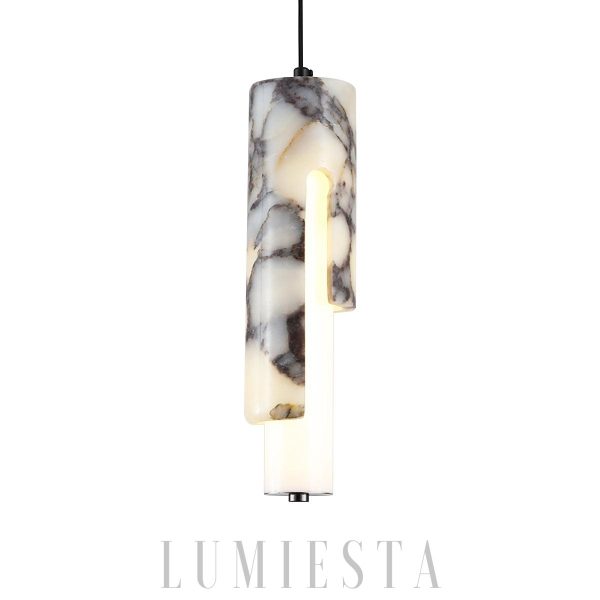 Elegancka wisząca lampa tubowa marmurowa 8x30cm biała