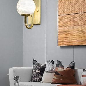 Fuji - Stylowa alabastrowa kula – złoto-biała lampa ścienna