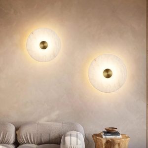 Palawan - Alabastrowa lampa ścienna dyskowa, biało-złota