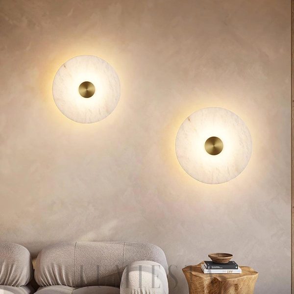 Palawan - Alabastrowa lampa ścienna dyskowa, biało-złota