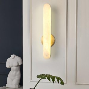 Elegancki owalny kinkiet alabastrowy biały złoty LED 60 cm