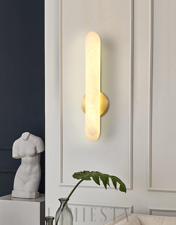 Elegancki owalny kinkiet alabastrowy biały złoty LED 60 cm