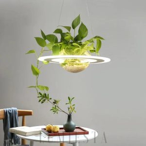 Skandynawska lampa wisząca z donicą na rośliny