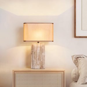 Prostokątna lampa stołowa trawertynowa 40x62cm beżowa
