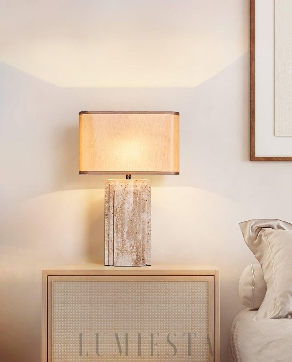 Prostokątna lampa stołowa trawertynowa 40x62cm beżowa