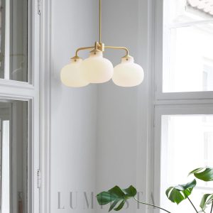 Raito - Lampa wisząca w stylu vintage - opalowe szkło, mosiądz - złoto-biała Ø57/67 cm