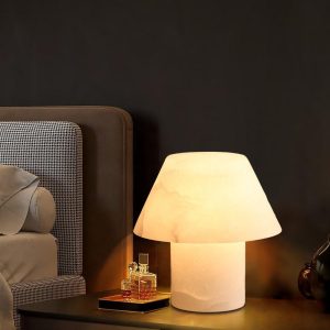 Lampa stołowa Petra z alabastru stożkowa biała 20cm