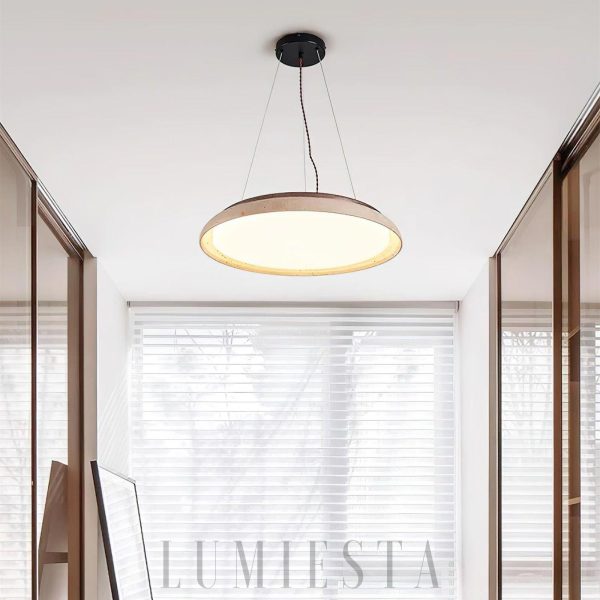 Elegancka okrągła lampa wisząca trawertyn beżowa 55 cm