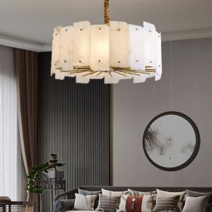 Belgravia - Lampa wisząca Alabaster, okrągła złoto-biała