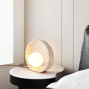 Atacama - Lampa Stołowa Okrągła Beżowa 25cm