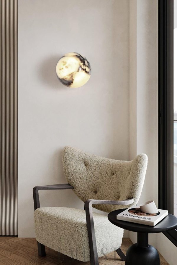 Sferyczny kinkiet marmurowy średnica 12cm biały czarny