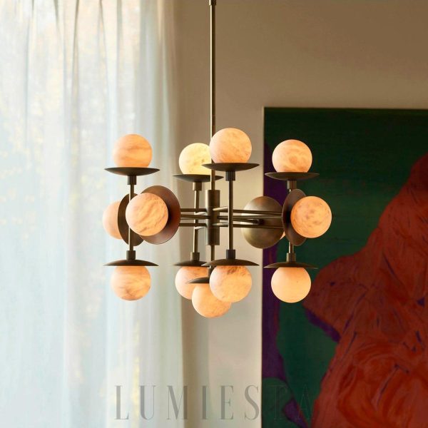 Nowoczesna lampa wisząca Cara 60 cm alabaster/brąz