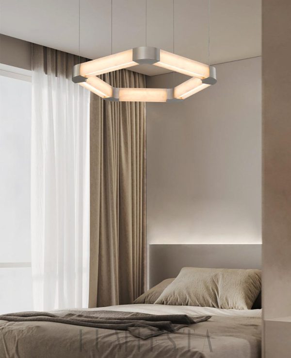 Alabastrowy okrągły żyrandol 90 cm elegancki LED