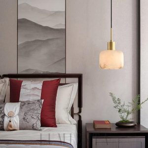 Ludlow - Alabastrowa lampa wisząca złoto-biała prosta